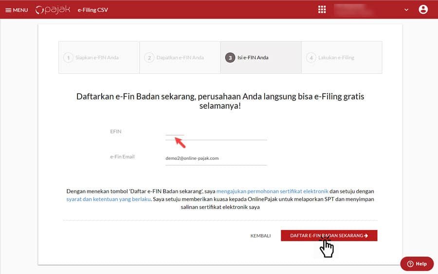 daftarkan efin badan Anda di OnlinePajak setelah Anda lupa efin pajak dan mendapatkannya kembali