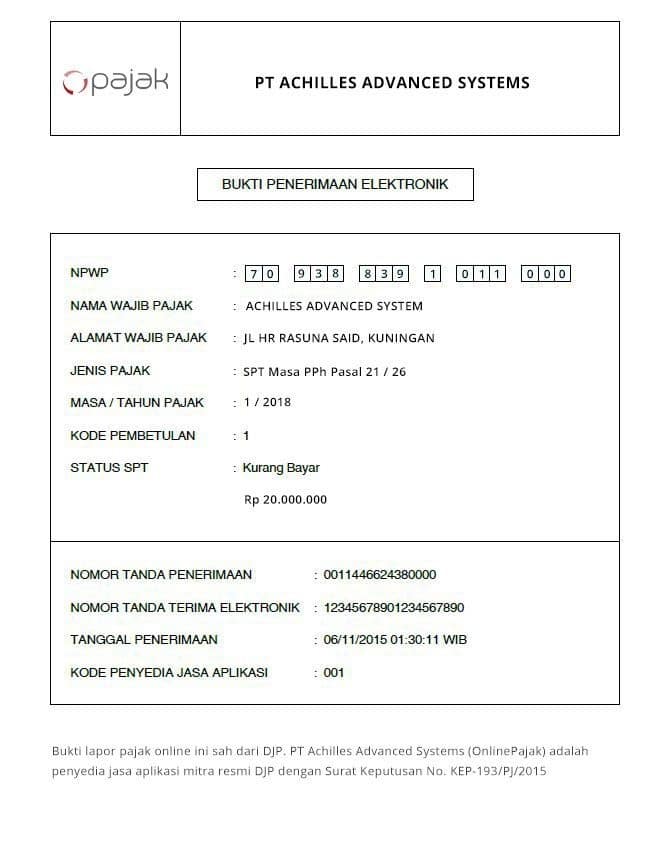 terima bukti lapor / BPE yang sah dari DJP