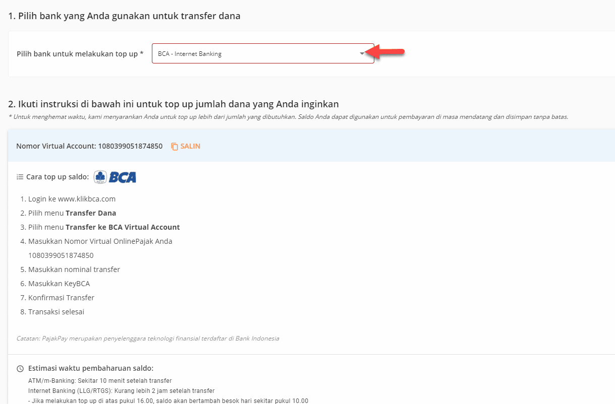 Setelah proses posting SPT selesai, Maka akan muncul total pajak terutang yang harus disetorkan. Lakukan pembayaran lalu klik tombol Setor untuk menginput Surat Setoran Pajak.