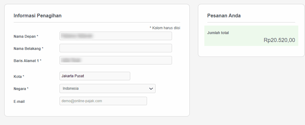 Lengkapi informasi penagihan dan Rincian Pembayaran.