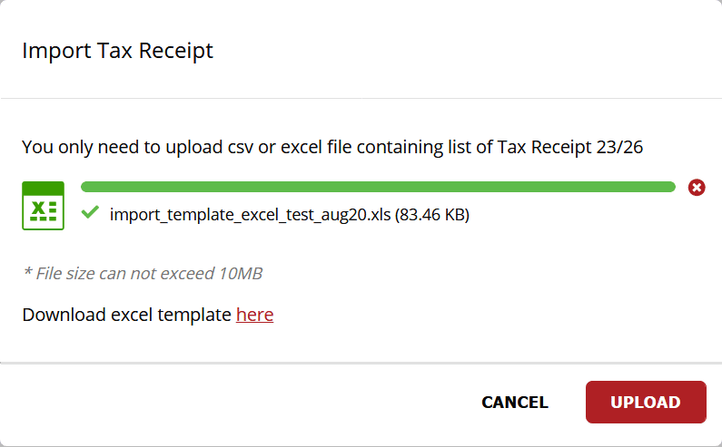 Upload Tax Receipt format excel di e-Bupot PPh 23/26 OnlinePajak