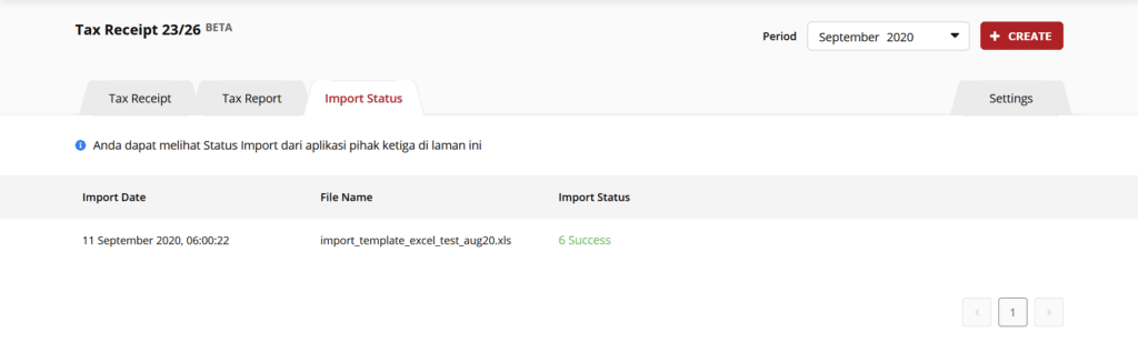 Tampilan tab import status dan rincian file yang diunggah sebelumnya di dalam e-Bupot PPh 23/26 OnlinePajak