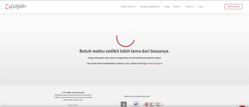 Tampilan yang muncul ketika terjadi kesalahan selama proses pembayaran