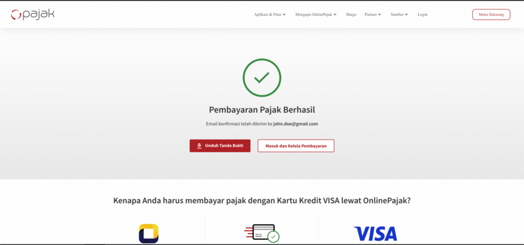 Tampilan notifikasi pembayaran pajak telah berhasil 1