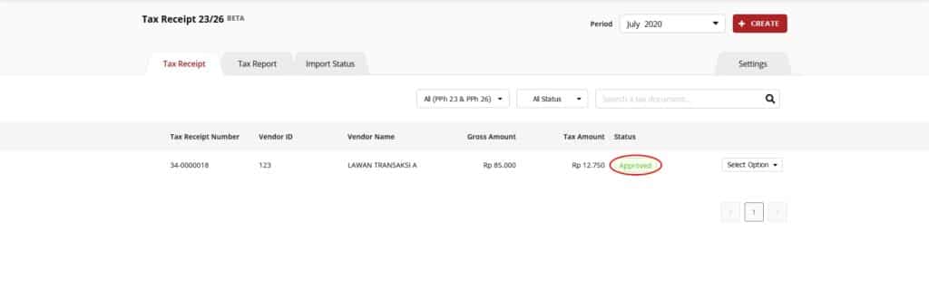Tampilan status e-Bupot yang sudah disetujui oleh user Image